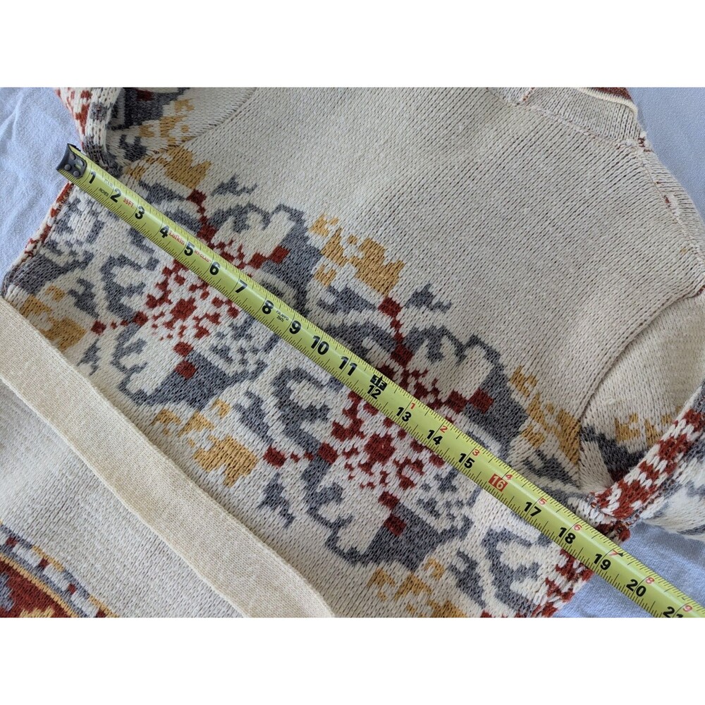 VTG 70s Southwestern Shawl Cardigan- Aztec Geometric Belted Sweater - Cream/Rust - Picture 11 of 15
